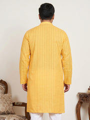 Men's Cotton Striped Kurta ( KO 5207Yellow  )