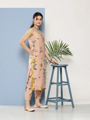 Nude-Coloured Floral Printed Gotta Patti Kurta with Trousers & With Dupatta-AHKUDUPN-COMBO-605-ICH