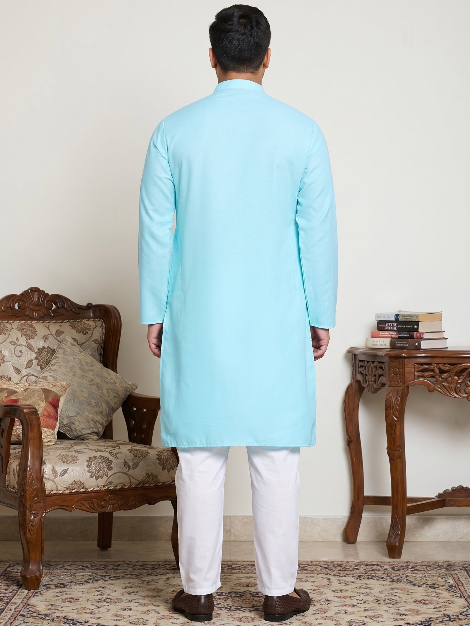 DesiQlo Men Solid Kurta Pyjama Set - Blue - JOKP_P_5144Sky_3XL