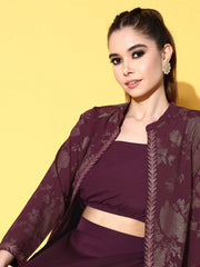 Burgundy Top & Skirt Co-ords Set with Jacket-AHBLSKJK-COMBO-572