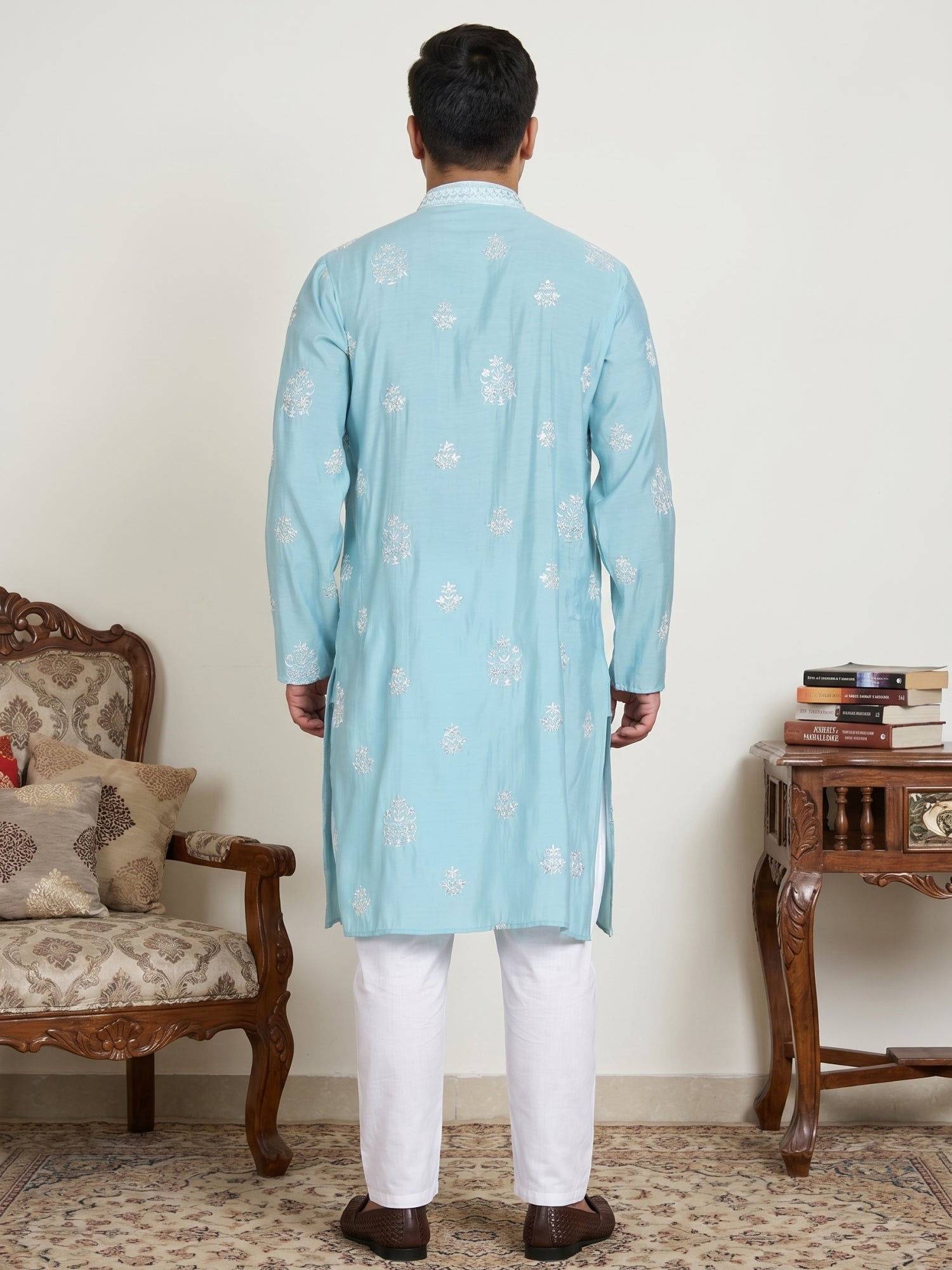 DesiQlo Men Embroidered Kurta Pyjama Set - Blue - JOKP_D_5091Sky_3XL