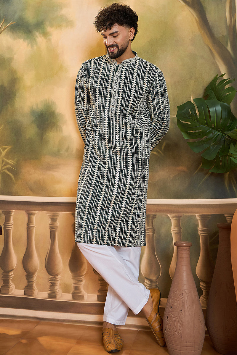 Teal Viscose Rayon Shibori Embroidered Straight Kurta MKU1411