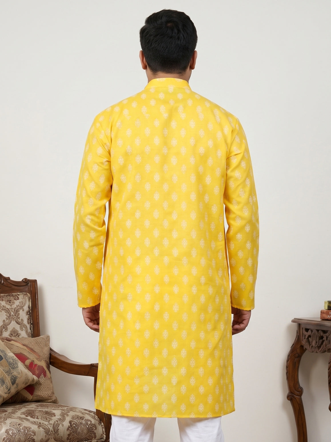 DesiQlo Men Printed Kurta Only - Yellow - KO_650Lemon_3XL