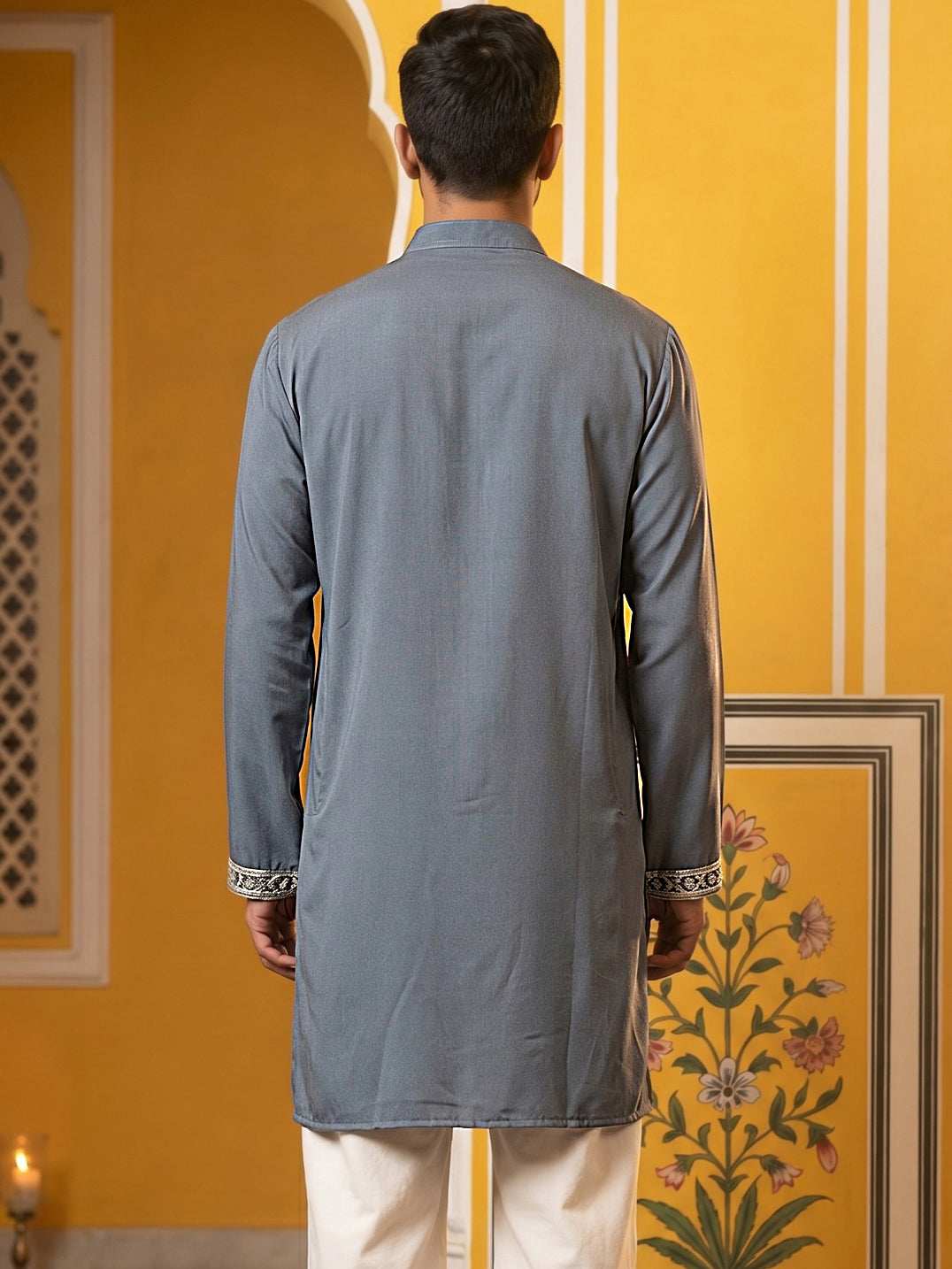 DesiQlo Men Printed Kurta Only - Grey - 65KO_5594Grey_S
