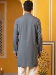 Men's Japanese Fabric Embroidered Kurta ( 65KO 5594Grey ) [FF] [G-4]