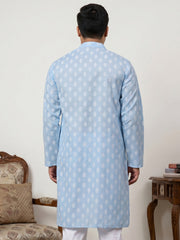 Floral Printed Kurta for Men ( KO 650Sky  )