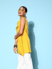 Mustard Yellow Pure Cotton Fluid Tie-Up Tunic-AHTUCOGPKH-8089