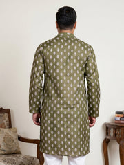 Floral Printed Kurta for Men ( KO 650Olive  )