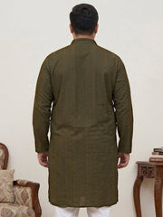Embroidered Cotton Kurta for Men ( KO 640Olive  )
