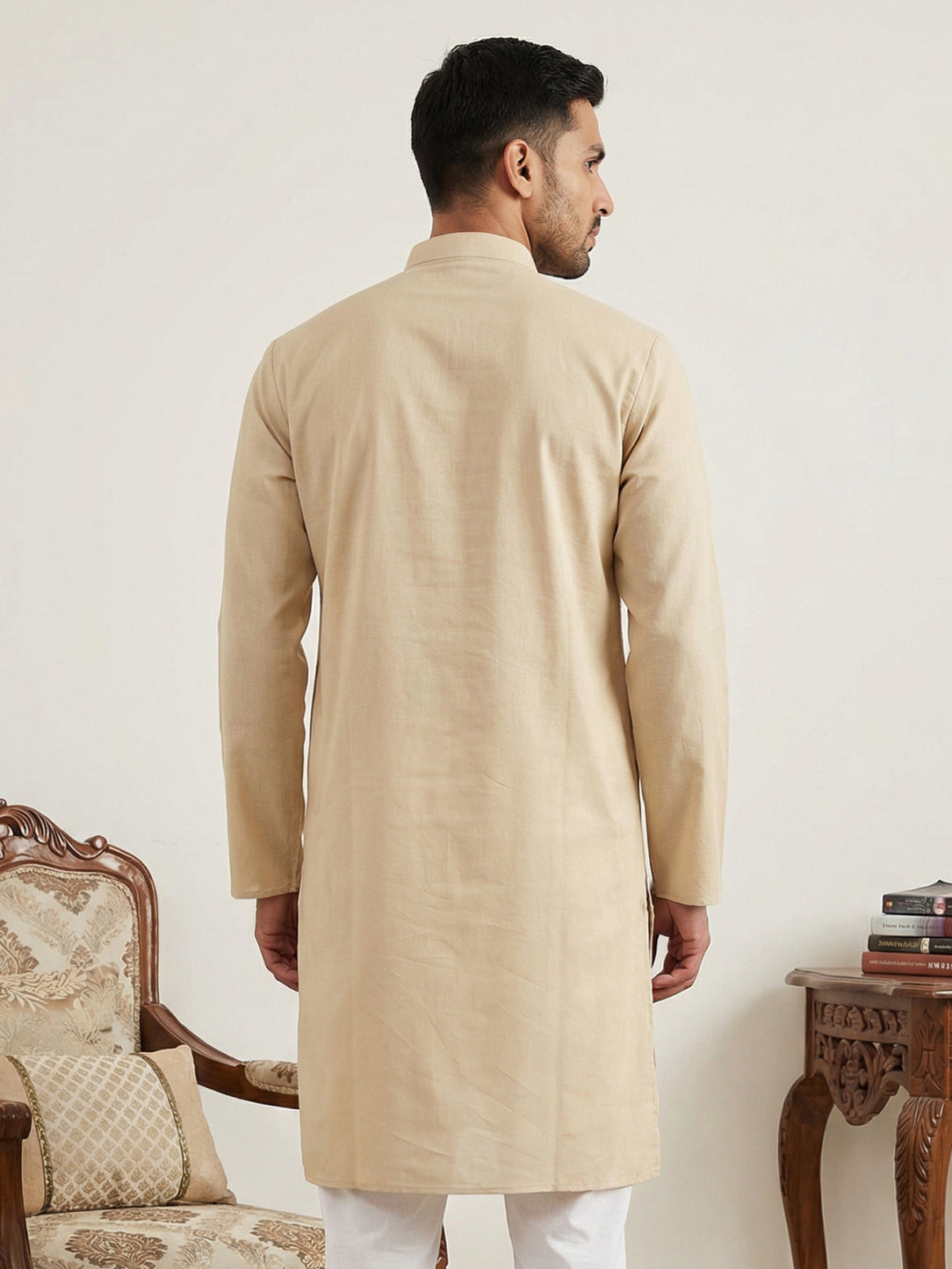 DesiQlo Men Solid Kurta Only - Beige - KO_5144Beige_S