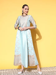 Blue & Gold Printed Dress-AHKUCRFP-755-FF