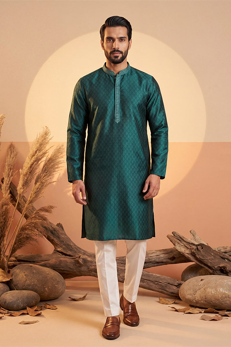 Green Silk Blend Woven Design Straight Kurta With Trouser MKSET1838