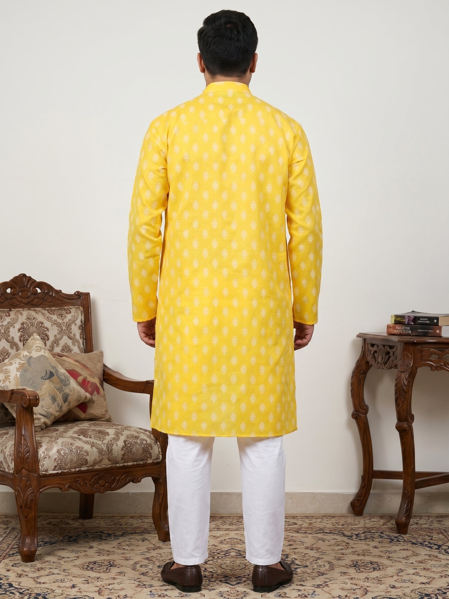DesiQlo Men Printed Kurta Pyjama Set - Yellow - JOKP_650Lemon_3XL