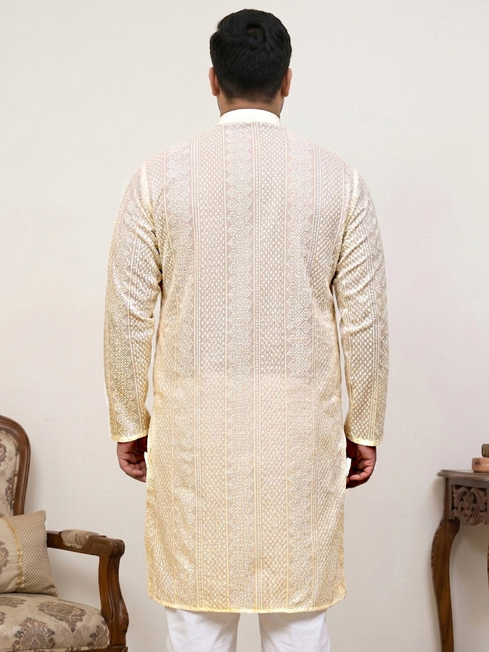 DesiQlo Men Embroidered Kurta Only - Beige - KO_640Cream_3XL