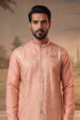 Peach Viscose Rayon Solid Embroidered Kurta With Trousers MKSET2092