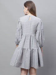 DesiQlo Peach Self Design Tiered Dress