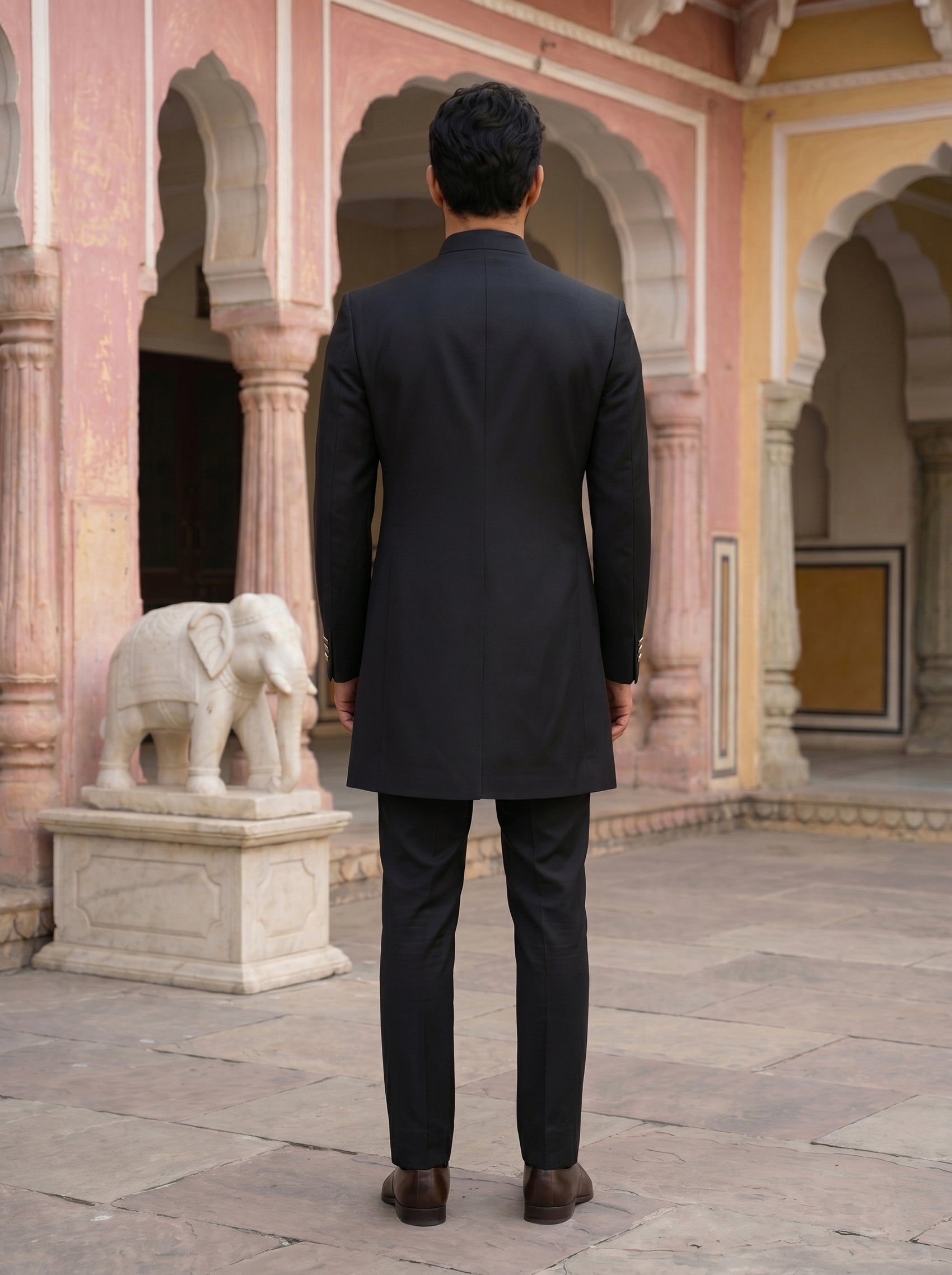 DesiQlo Men Embroidered Indo Western Set - Black - 50JIND_225Black_S