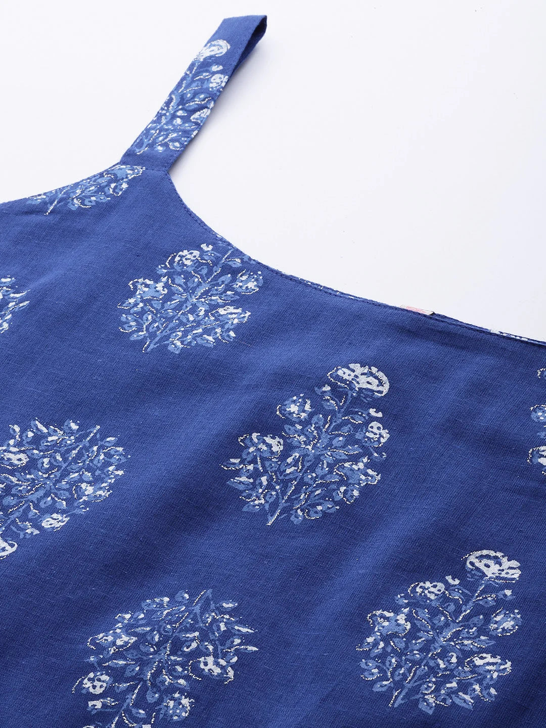 Blue & White Floral Cotton Tunic Top - Indian Kurta for Women