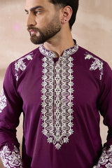 Purple Silk Blend Embroidered Mandarin Collar Straight Kurta MKU2018