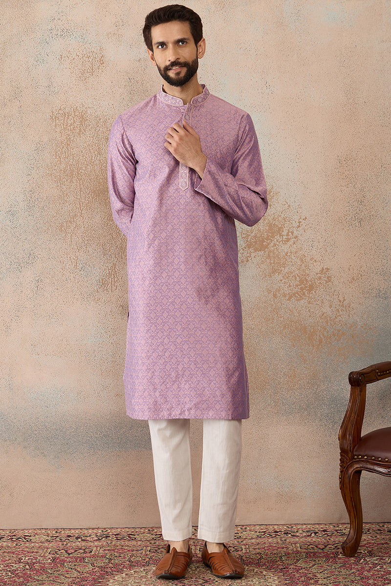 Lavender Jacquard Solid Embroidered Kurta With Trouser MKSET2466