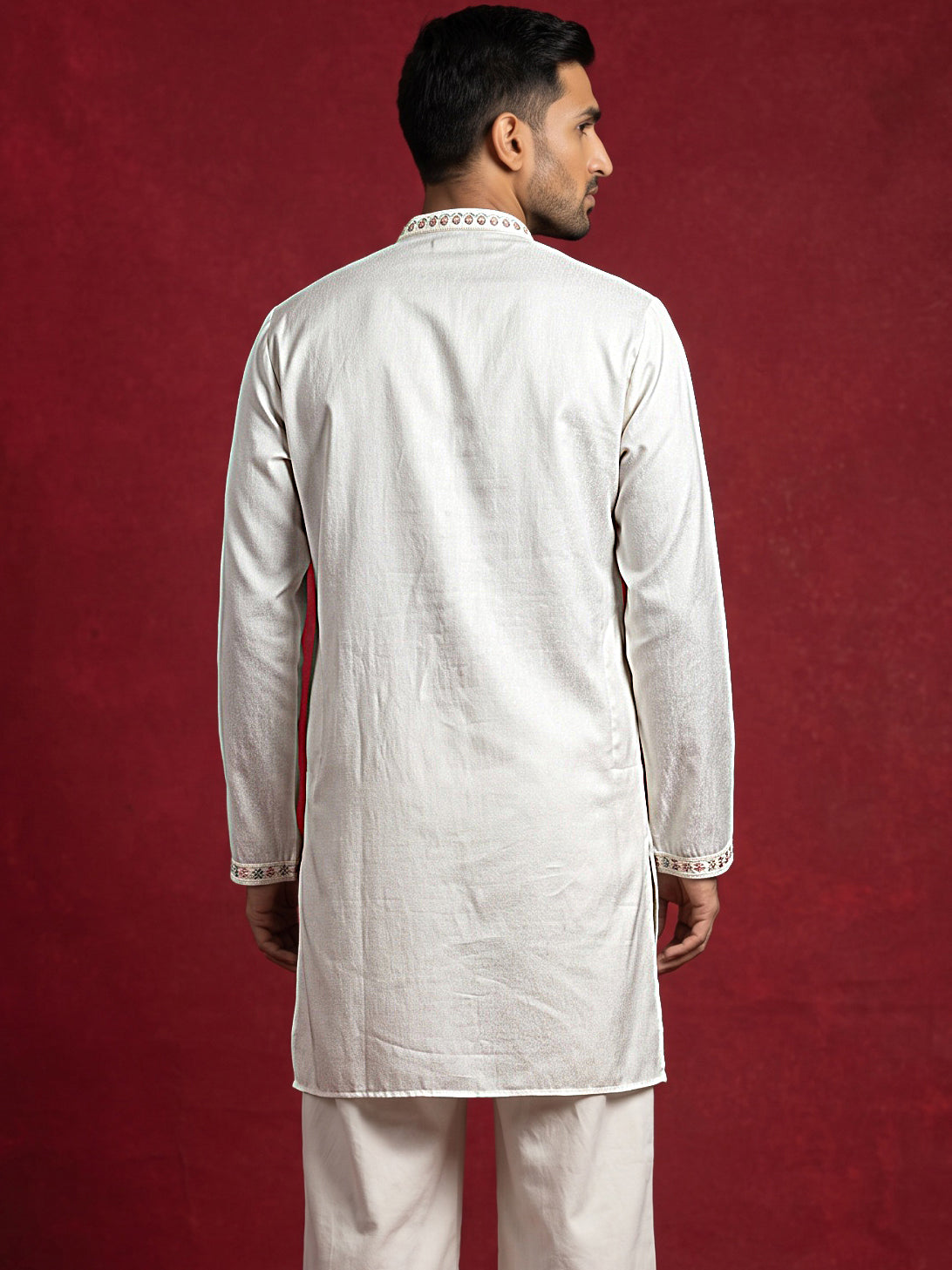 DesiQlo Men Embroidered Kurta Only - White - 65KO_5595White_S
