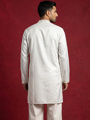 Men's Silk Blend Embroidered Kurta ( 65KO 5595White ) [FF] [G-4]