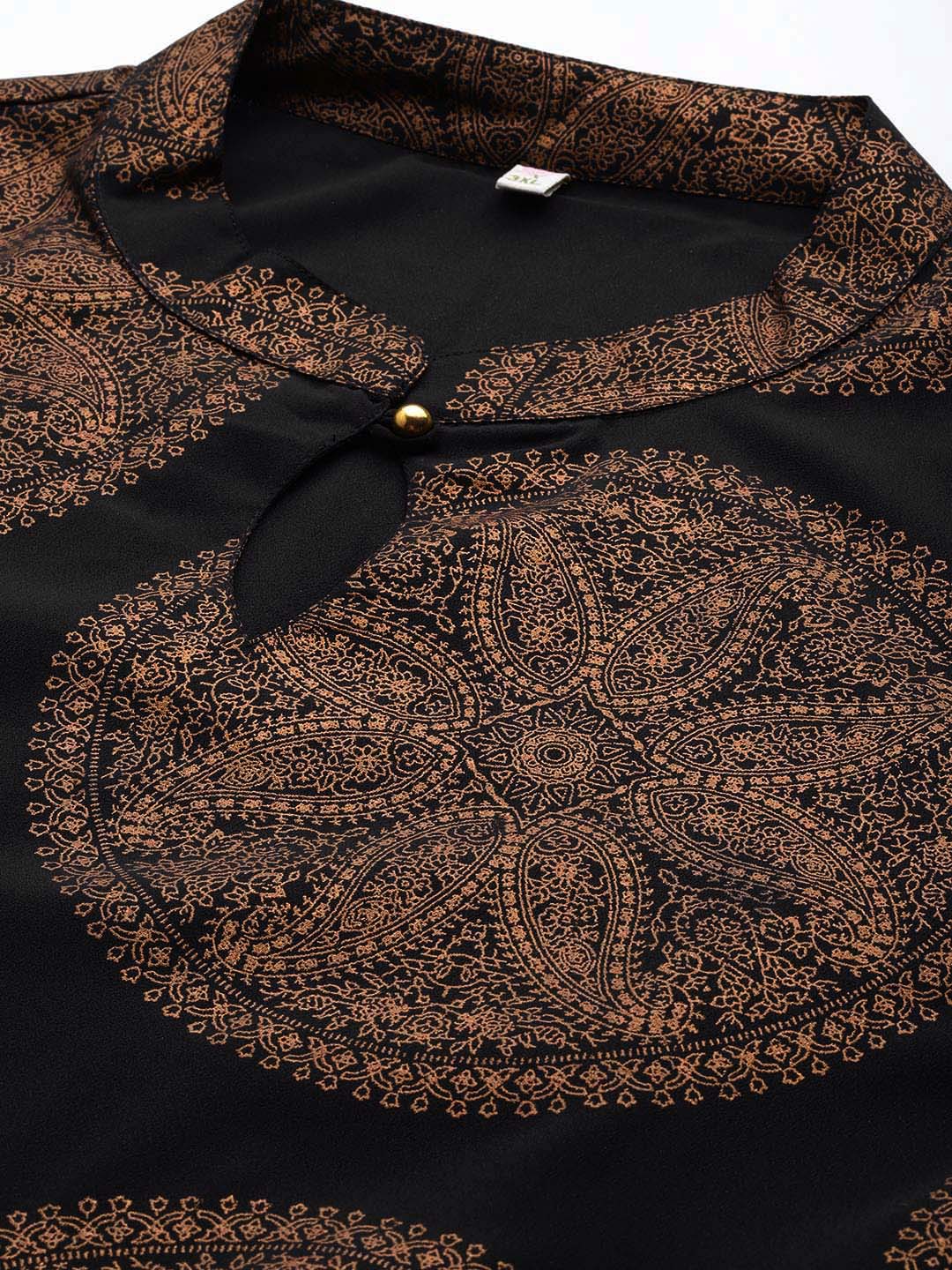 Black & Copper Plus Size Indian Maxi Dress | Printed A-Line