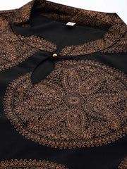 Black & Copper Printed Plus Size A-line Maxi Dress-AP-AHEDCRFP-900