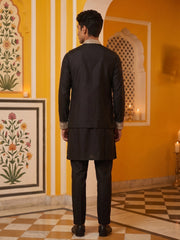Men's Embroidered Waistcoat and Kurta Pyjama ( JOKPWCS 5054Black )