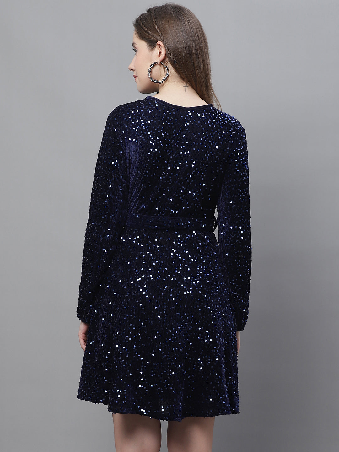 DesiQlo Women Embroidered Dress - Blue