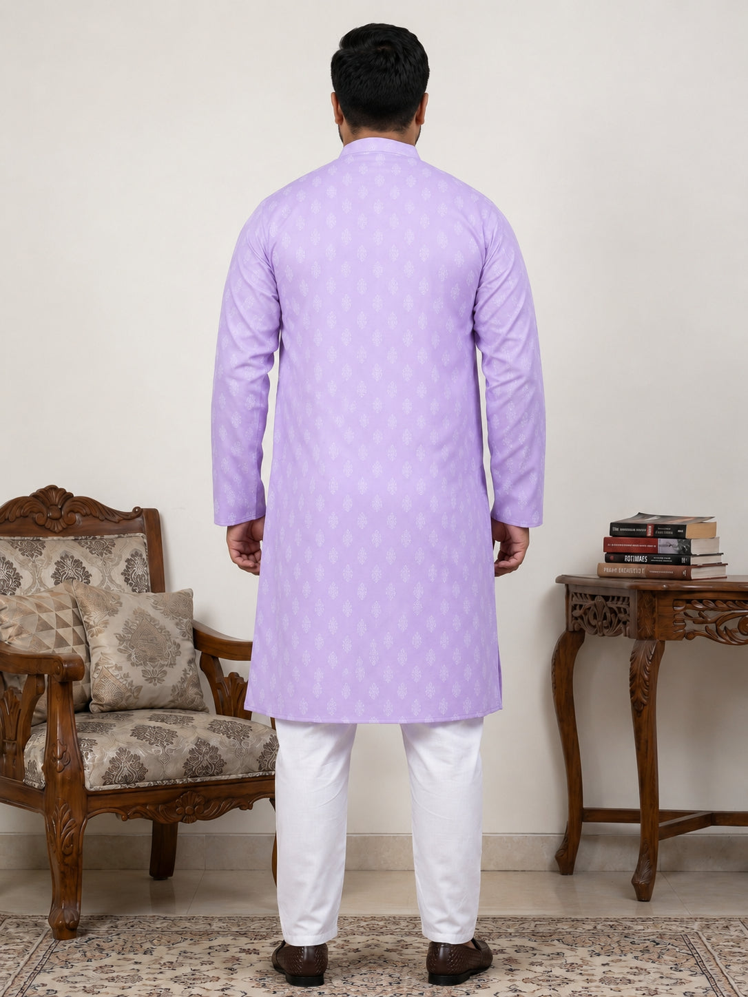 DesiQlo Men Printed Kurta Pyjama Set - Purple - JOKP_650Purple_3XL