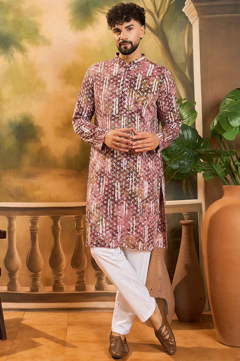 Brown Viscose Rayon Shibori Embroidered Straight Kurta MKU1476