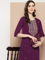 Burgundy Floral Yoke Design Kurta with Palazzos-AHKUPZ-COMBO-761-ICH