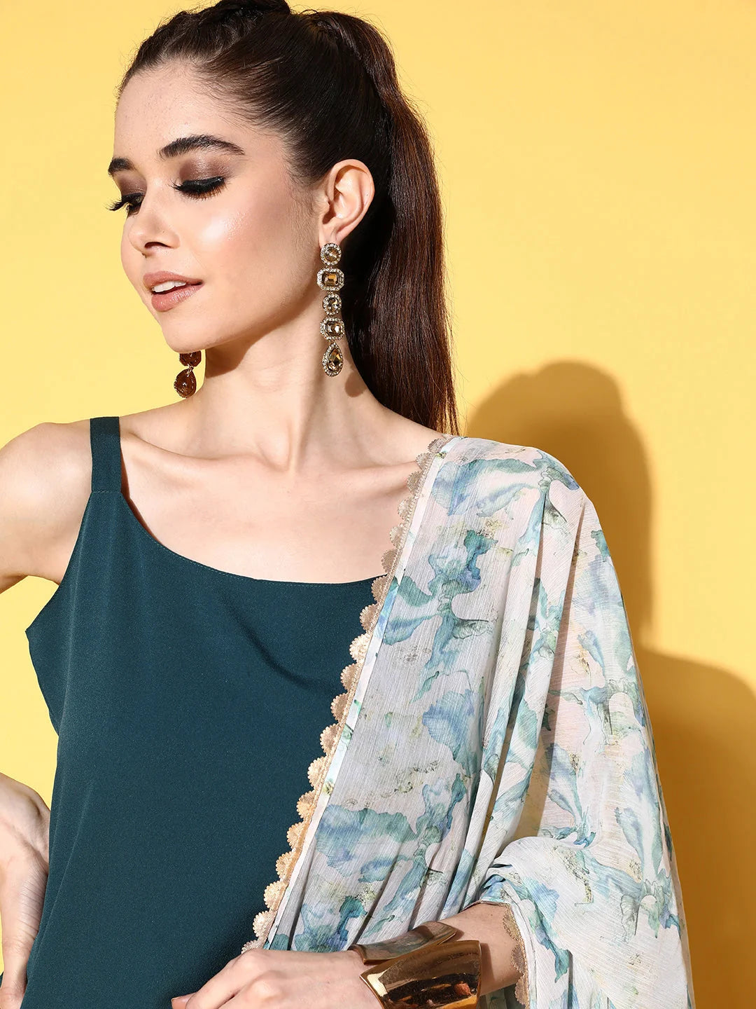 Elegant Green Kurta Palazzo Set with Dupatta- Women's Style