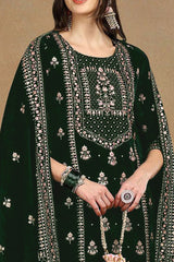 Green Velvet Ethnic Motifs Printed Straight Suit Set PKSKD2772