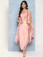 Pink Floral Printed Ethnic Co-Ords With Jacket-AHBLSKJK-COMBO-749-ICH