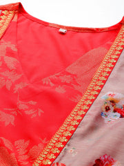 Red and Tan Floral Printed Plus Size A-Line Maxi Dress-AP-AHEDCRFP-213