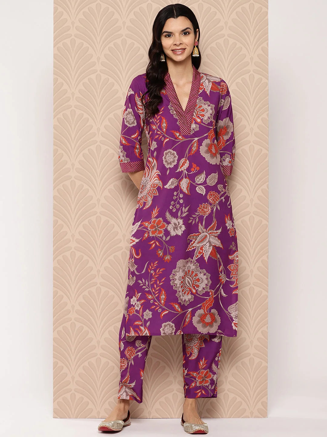Purple Floral Printed Women's Kurta Set | Indian Kurta