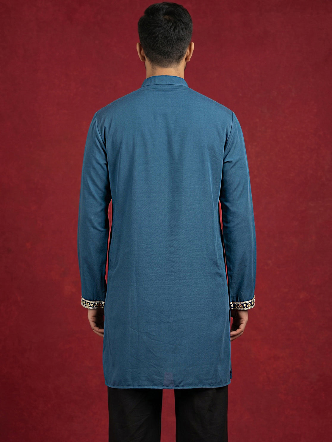 DesiQlo Men Embroidered Kurta Only - Multicolor - 65KO_5597Peacock_S