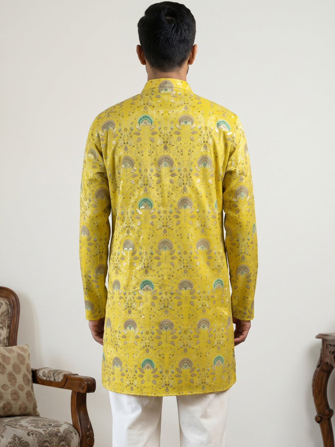 DesiQlo Men Printed Kurta Only - Yellow - 65KO_5587Mustard_S