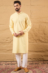 Yellow Rayon Blend Solid Embroidered Straight Kurta MKU1218