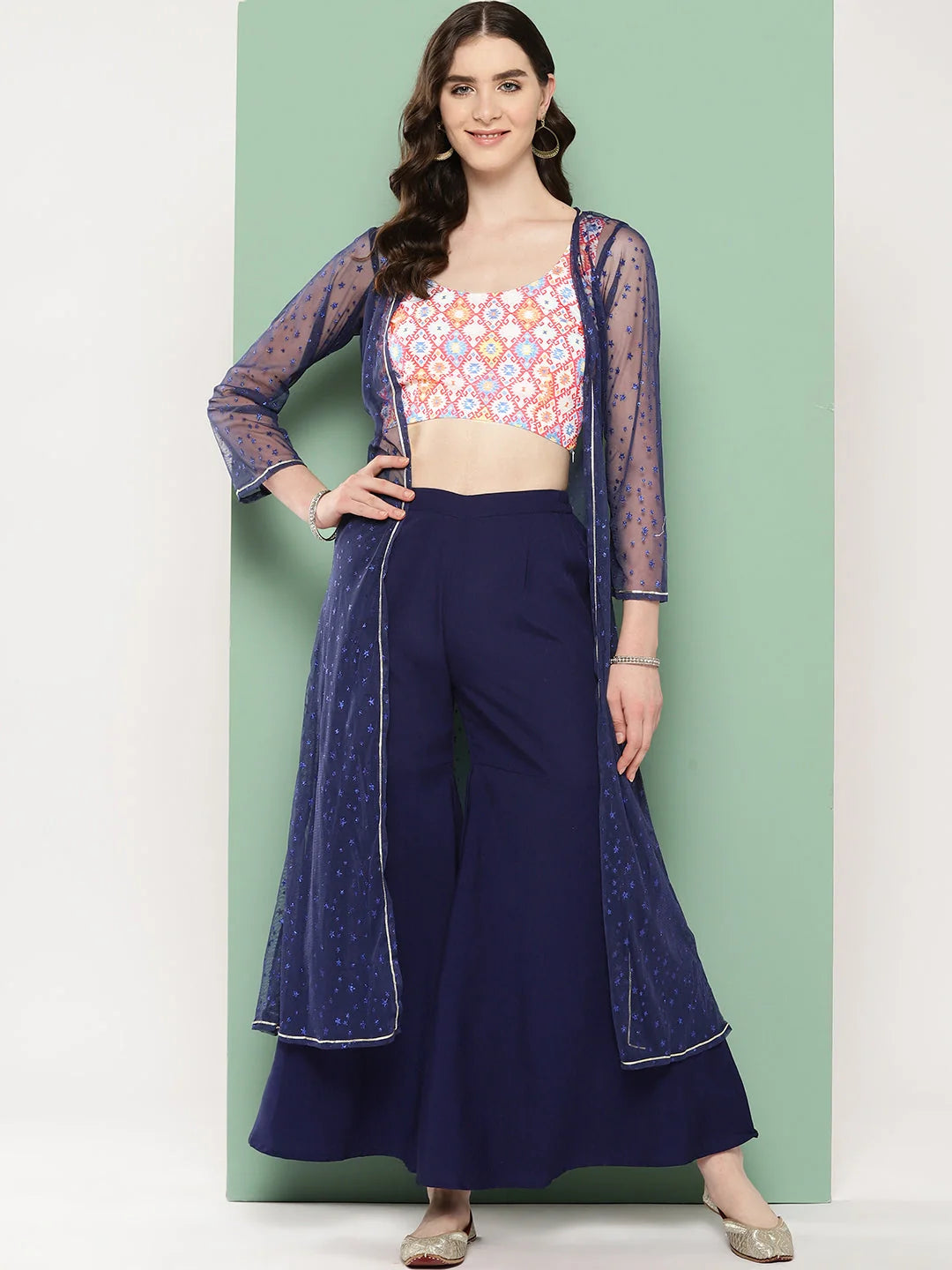 Printed Crop & Sharara Set with Shrug | Women's Co Ord Sets