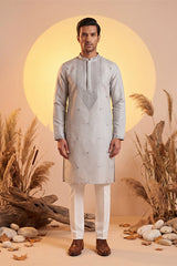 Grey Silk Blend Solid Emboidered Sequins Kurta With Trouser MKSET2280