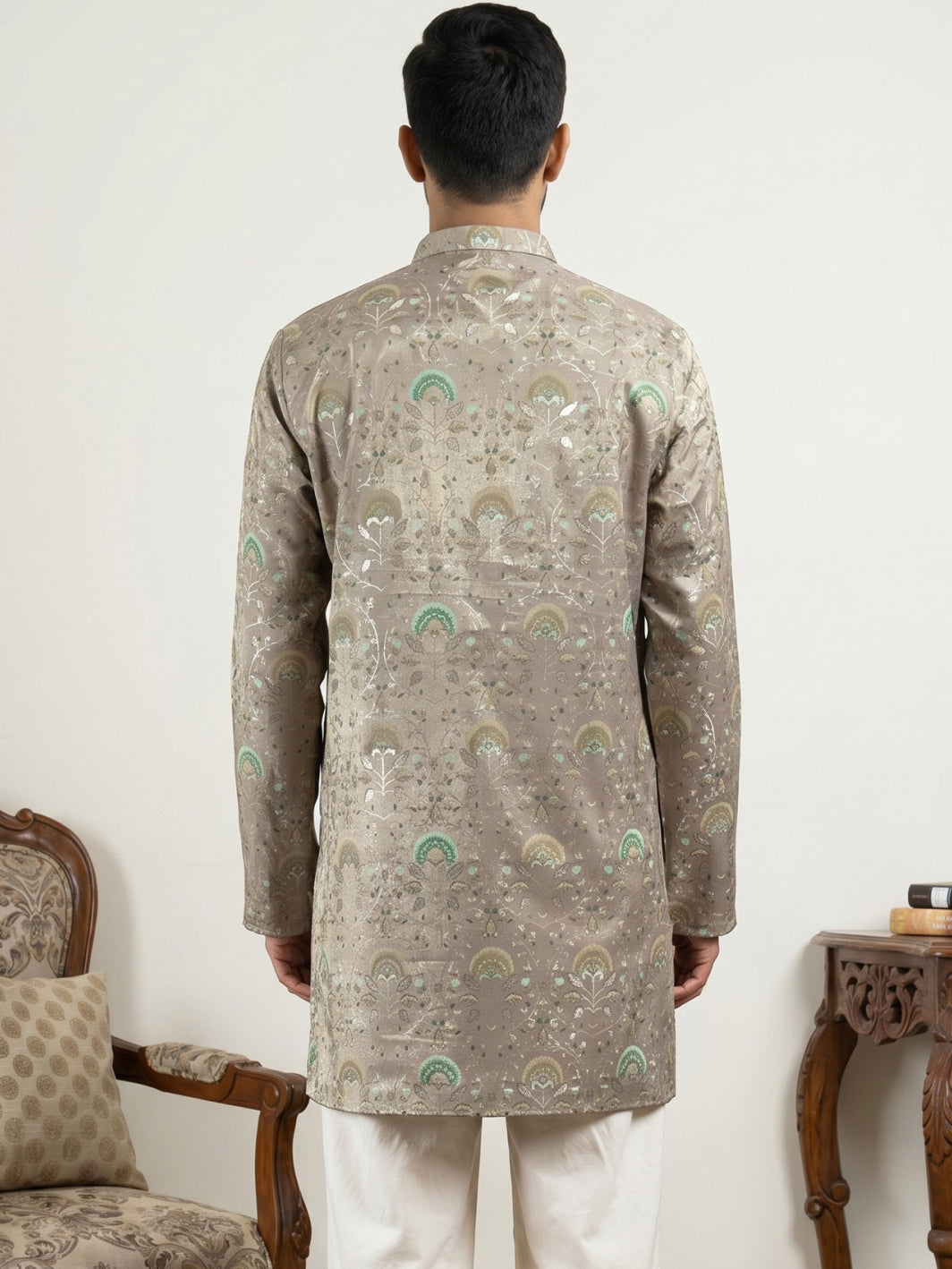 DesiQlo Men Printed Kurta Only - Grey - 65KO_5587Grey_S