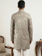 Silk Blend Foil Print Kurta ( 65KO 5587Grey )