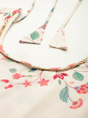 Floral Printed Pleated Sequinned Kurta With Churidar & Dupatta-AHKUDUCD-COMBO-956