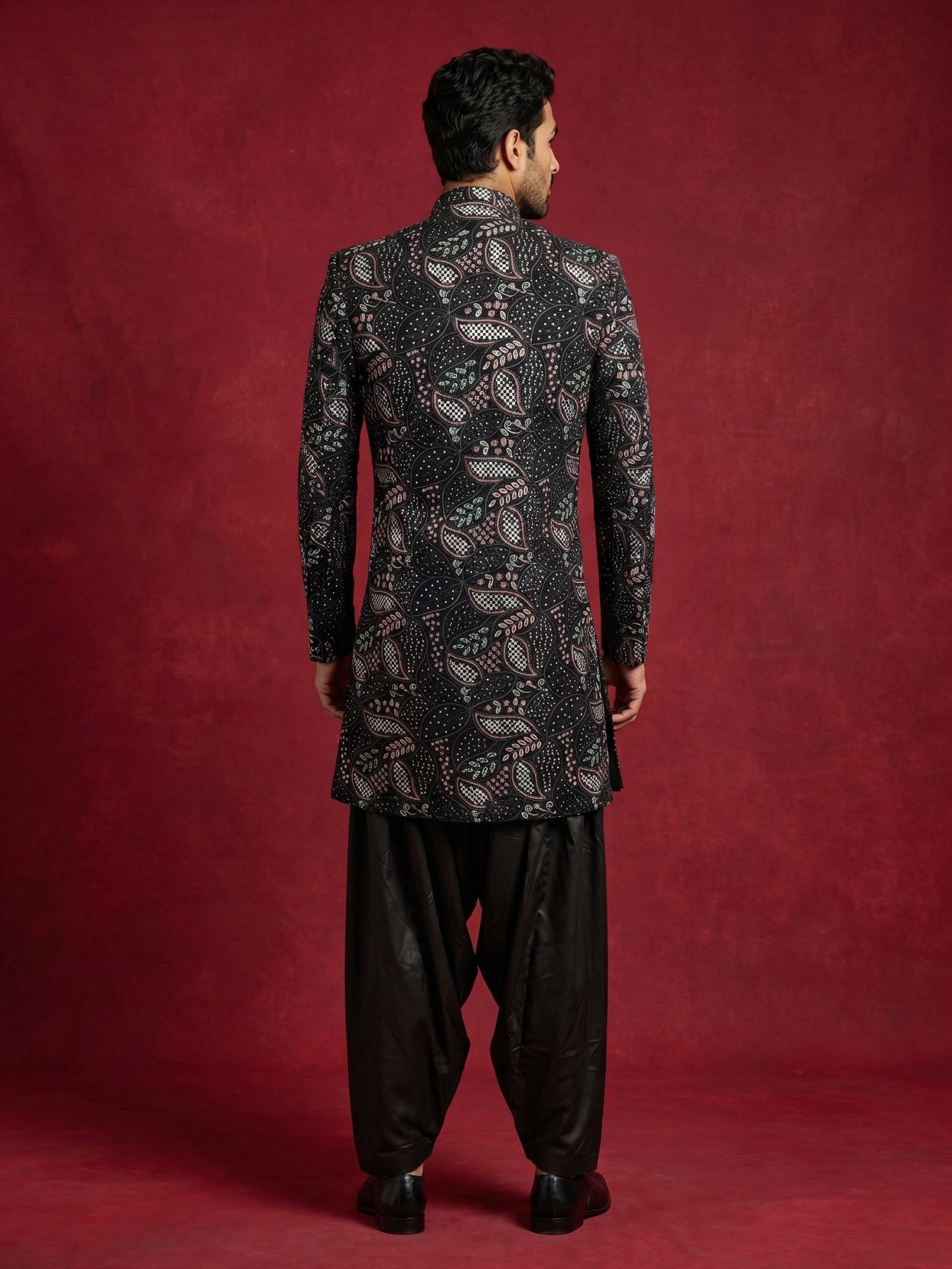 DesiQlo Men Embroidered Indo Western Set - Black - 50JIND_194Black_S