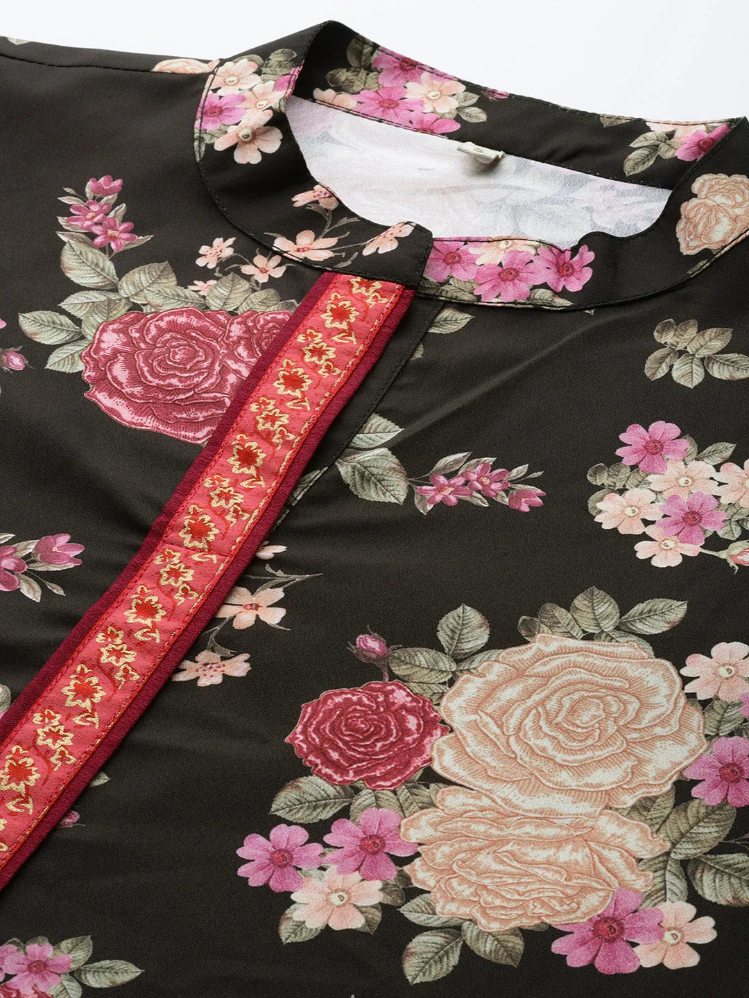 Black Floral Print Tunic Top - Stylish Indian Kurta for Women