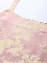 Pink Printed Tunic With Lace Inserts-AHTUCRFP-8128