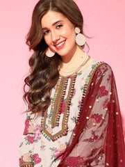 Beige Floral Printed Regular Gotta Patti Kurta with Palazzos & With Dupatta-AHKUDUPZ-COMBO-358-FF